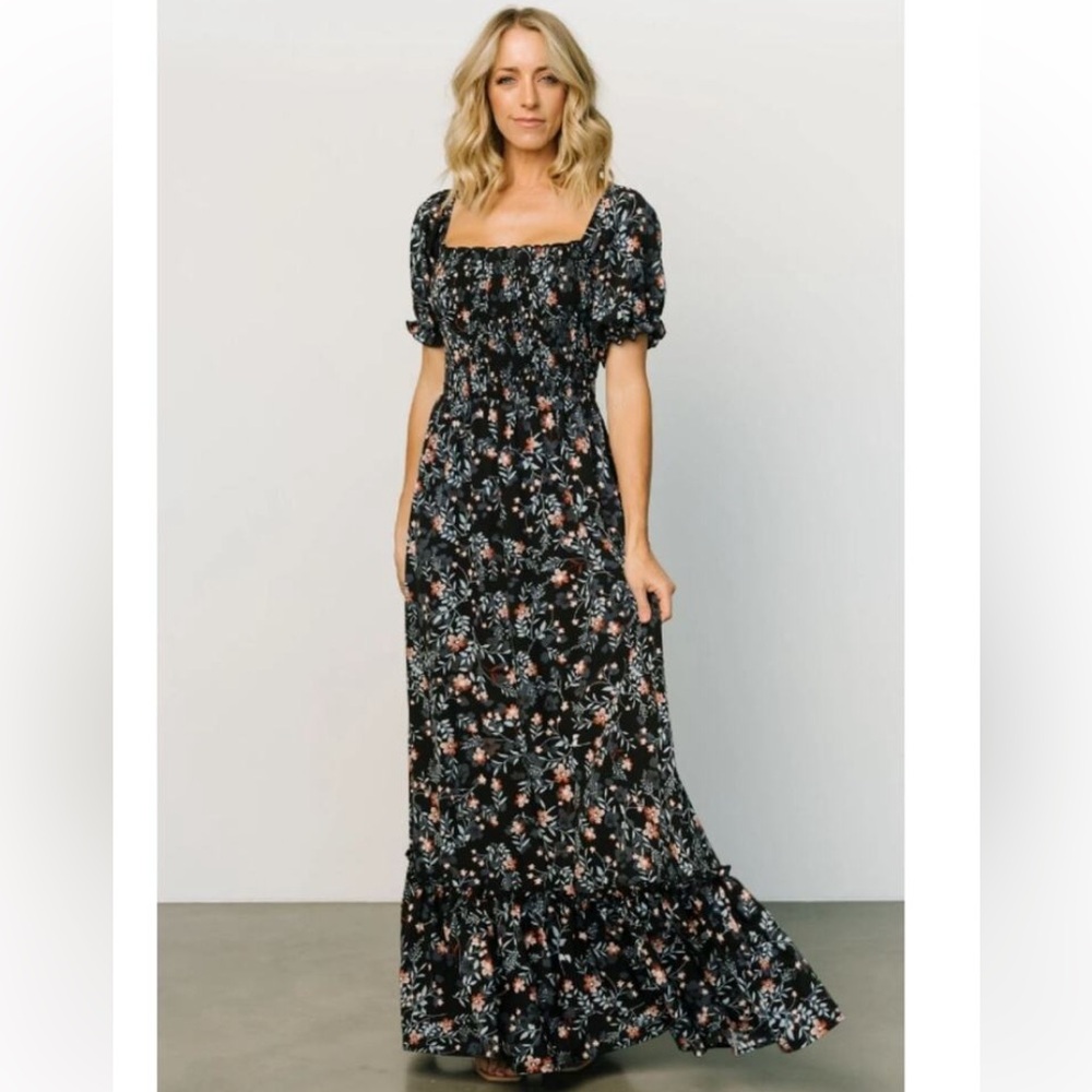 Baltic Born Short-Sleeve Smocked Maxi Dress - Dark Floral